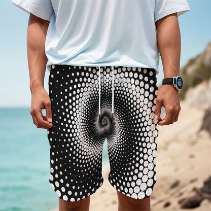 Black And White Spiral Dot Print Men's Cargo Shorts