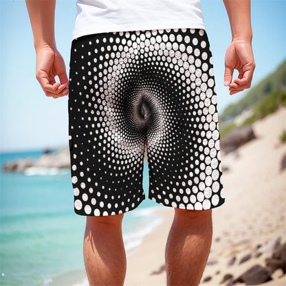 Black And White Spiral Dot Print Men's Cargo Shorts