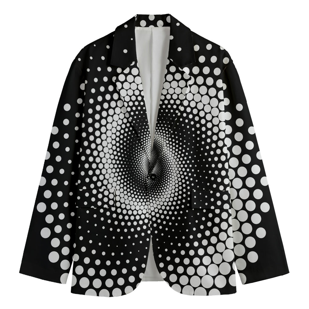Black And White Spiral Dot Print Men's Cotton Blazer
