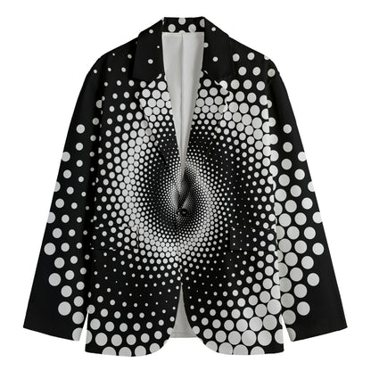 Black And White Spiral Dot Print Men's Cotton Blazer