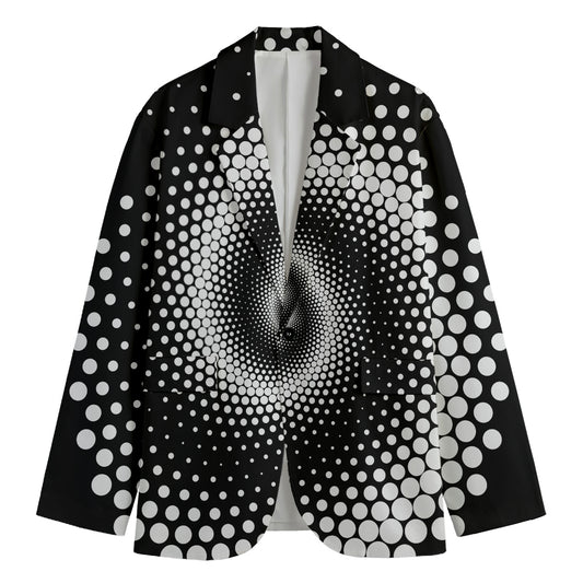 Black And White Spiral Dot Print Men's Cotton Blazer
