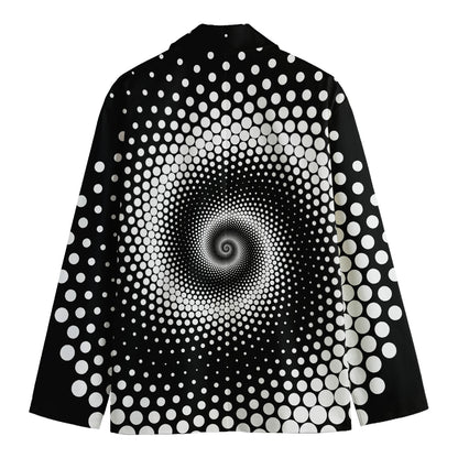 Black And White Spiral Dot Print Men's Cotton Blazer