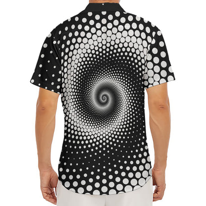Black And White Spiral Dot Print Men's Deep V-Neck Shirt