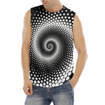 Black And White Spiral Dot Print Men's Fitness Tank Top