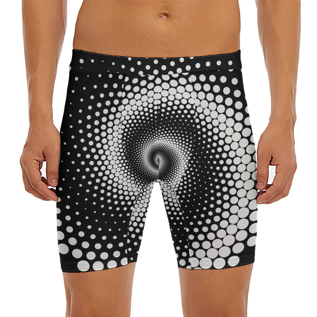 Black And White Spiral Dot Print Men's Long Boxer Briefs