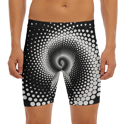 Black And White Spiral Dot Print Men's Long Boxer Briefs