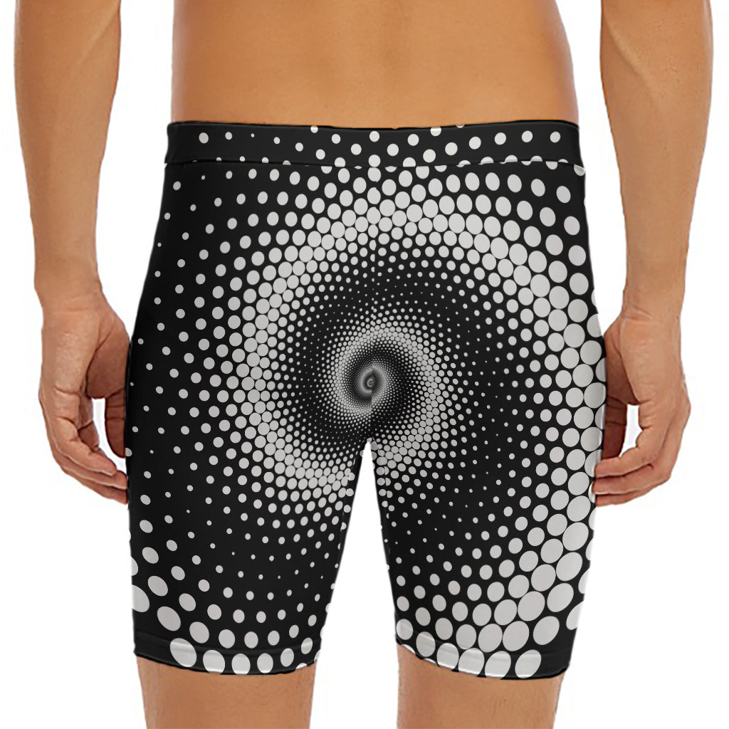 Black And White Spiral Dot Print Men's Long Boxer Briefs