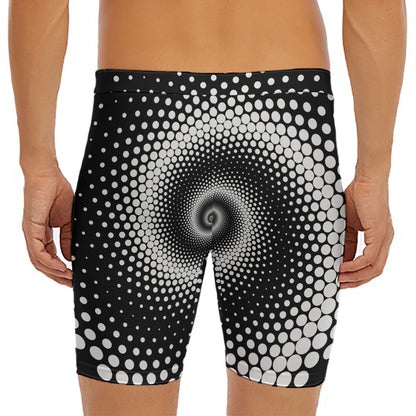 Black And White Spiral Dot Print Men's Long Boxer Briefs