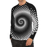 Black And White Spiral Dot Print Men's Long Sleeve Rash Guard