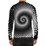 Black And White Spiral Dot Print Men's Long Sleeve Rash Guard