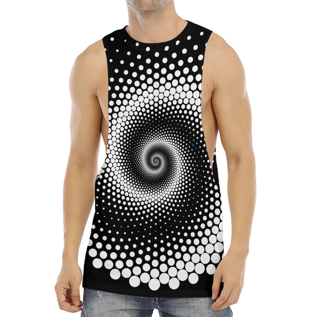 Black And White Spiral Dot Print Men's Muscle Tank Top