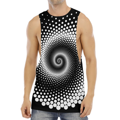 Black And White Spiral Dot Print Men's Muscle Tank Top