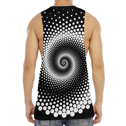 Black And White Spiral Dot Print Men's Muscle Tank Top
