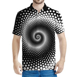 Black And White Spiral Dot Print Men's Polo Shirt