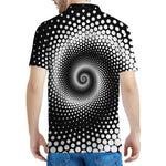 Black And White Spiral Dot Print Men's Polo Shirt