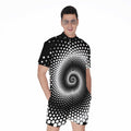 Black And White Spiral Dot Print Men's Romper