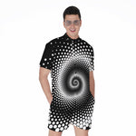 Black And White Spiral Dot Print Men's Rompers