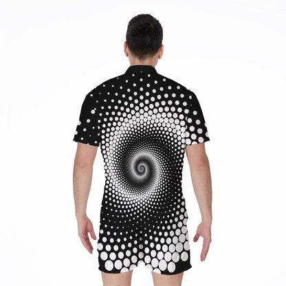 Black And White Spiral Dot Print Men's Rompers
