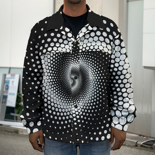 Black And White Spiral Dot Print Men's Shirt Jacket
