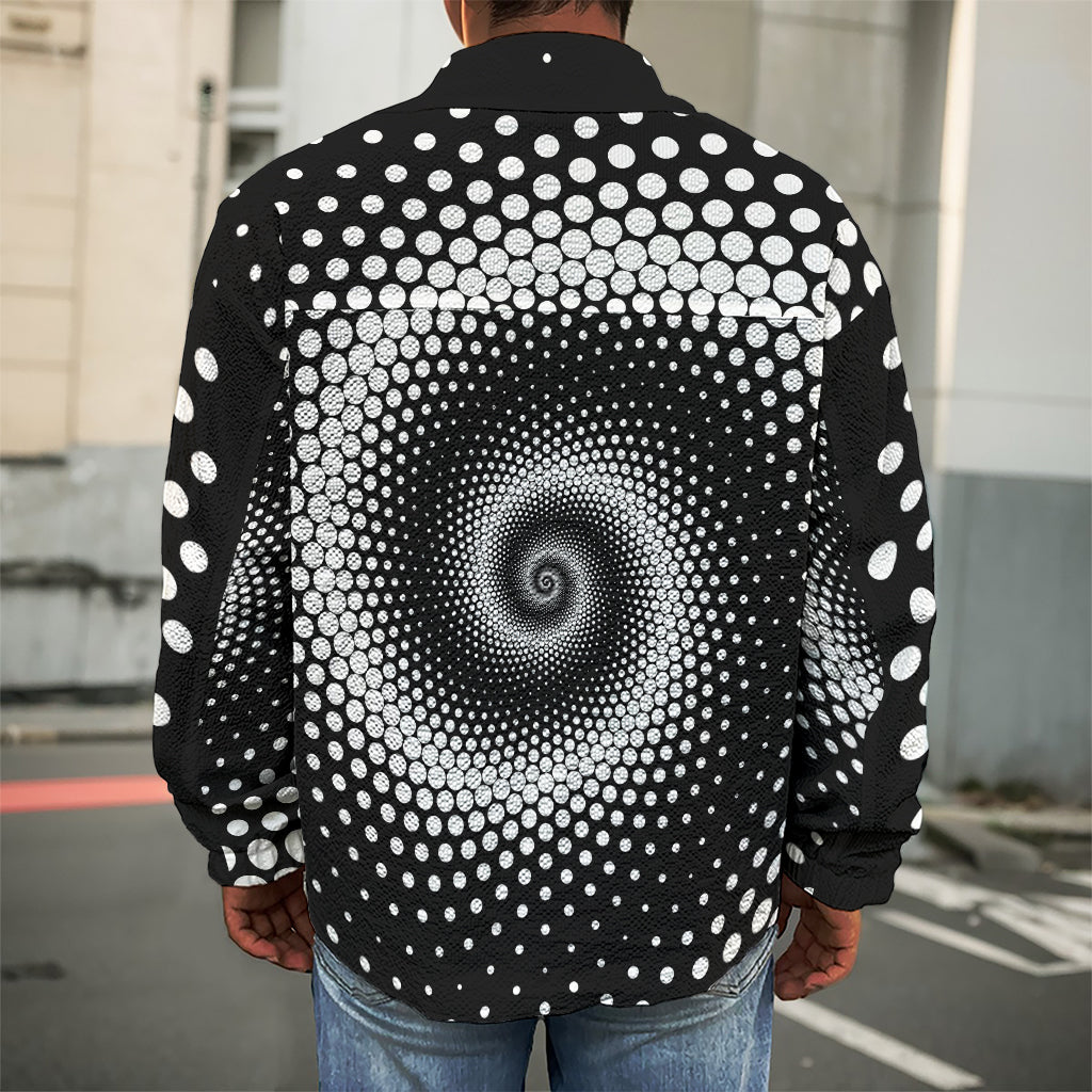 Black And White Spiral Dot Print Men's Shirt Jacket
