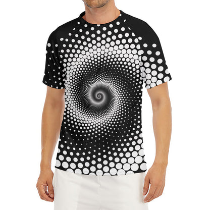 Black And White Spiral Dot Print Men's Short Sleeve Rash Guard