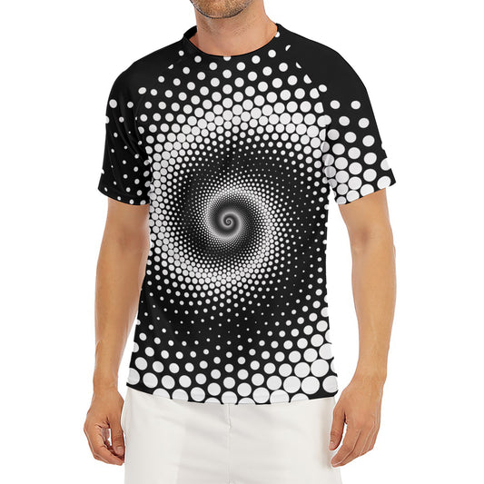 Black And White Spiral Dot Print Men's Short Sleeve Rash Guard