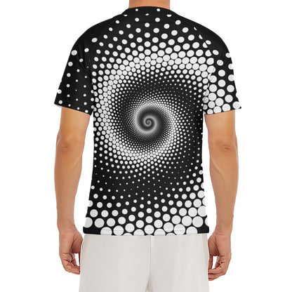 Black And White Spiral Dot Print Men's Short Sleeve Rash Guard