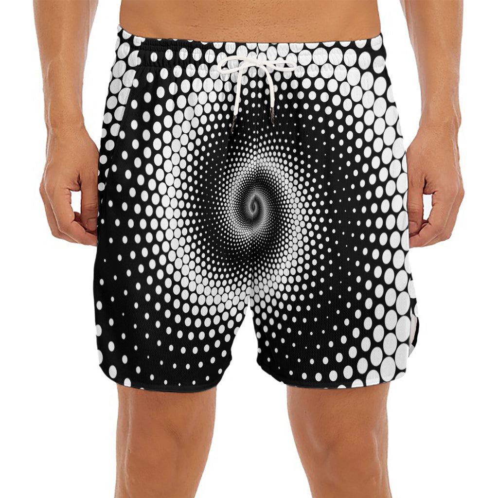 Black And White Spiral Dot Print Men's Split Running Shorts