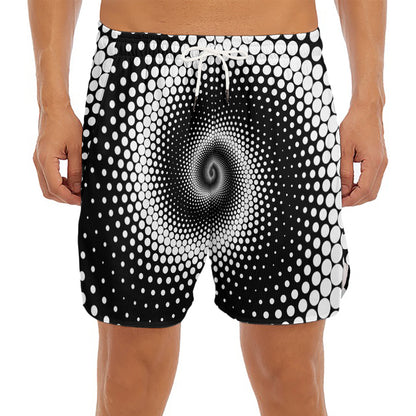 Black And White Spiral Dot Print Men's Split Running Shorts