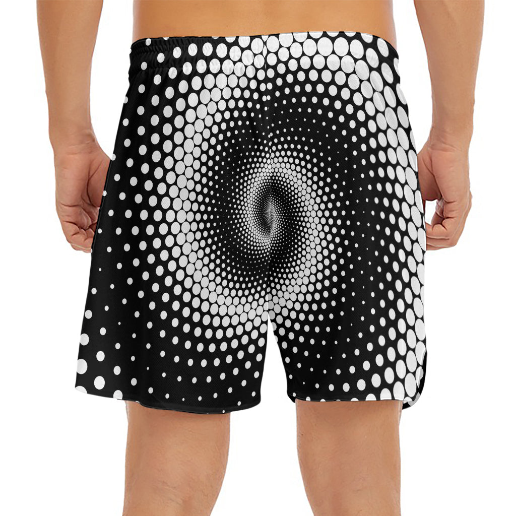Black And White Spiral Dot Print Men's Split Running Shorts
