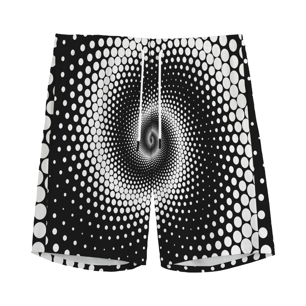 Black And White Spiral Dot Print Men's Sports Shorts