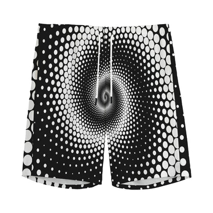Black And White Spiral Dot Print Men's Sports Shorts