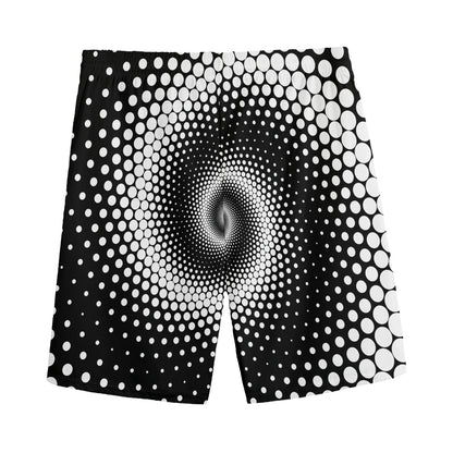 Black And White Spiral Dot Print Men's Sports Shorts