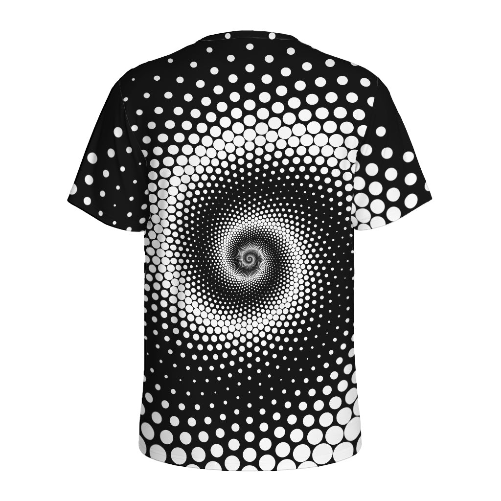 Black And White Spiral Dot Print Men's Sports T-Shirt