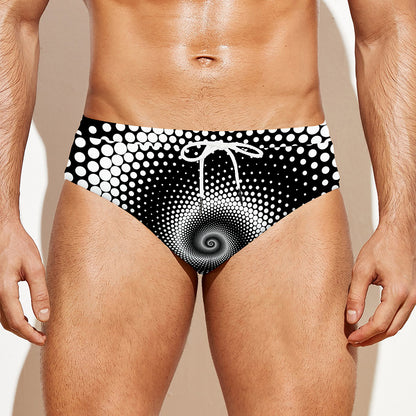Black And White Spiral Dot Print Men's Swim Briefs