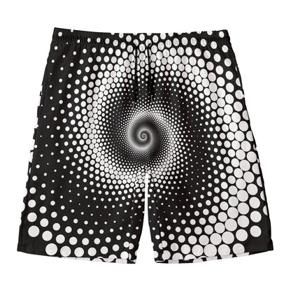 Black And White Spiral Dot Print Men's Swim Trunks