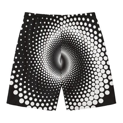 Black And White Spiral Dot Print Men's Swim Trunks