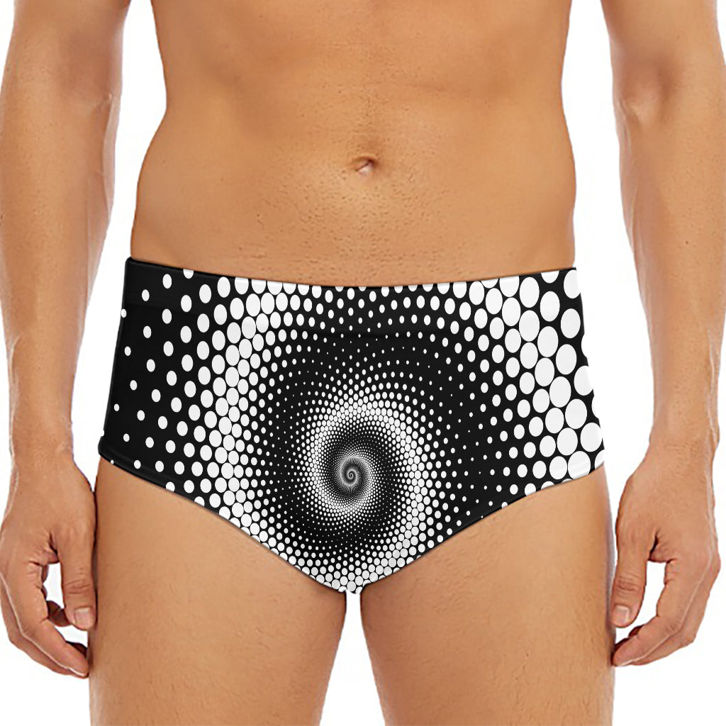 Black And White Spiral Dot Print Men's Triangle Swim Briefs