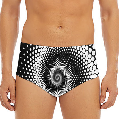 Black And White Spiral Dot Print Men's Triangle Swim Briefs