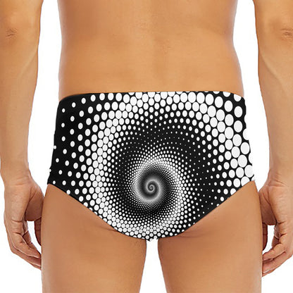 Black And White Spiral Dot Print Men's Triangle Swim Briefs