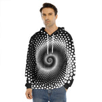 Black And White Spiral Dot Print Men's Velvet Pullover Hoodie