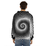 Black And White Spiral Dot Print Men's Velvet Pullover Hoodie