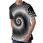 Black And White Spiral Dot Print Men's Velvet T-Shirt