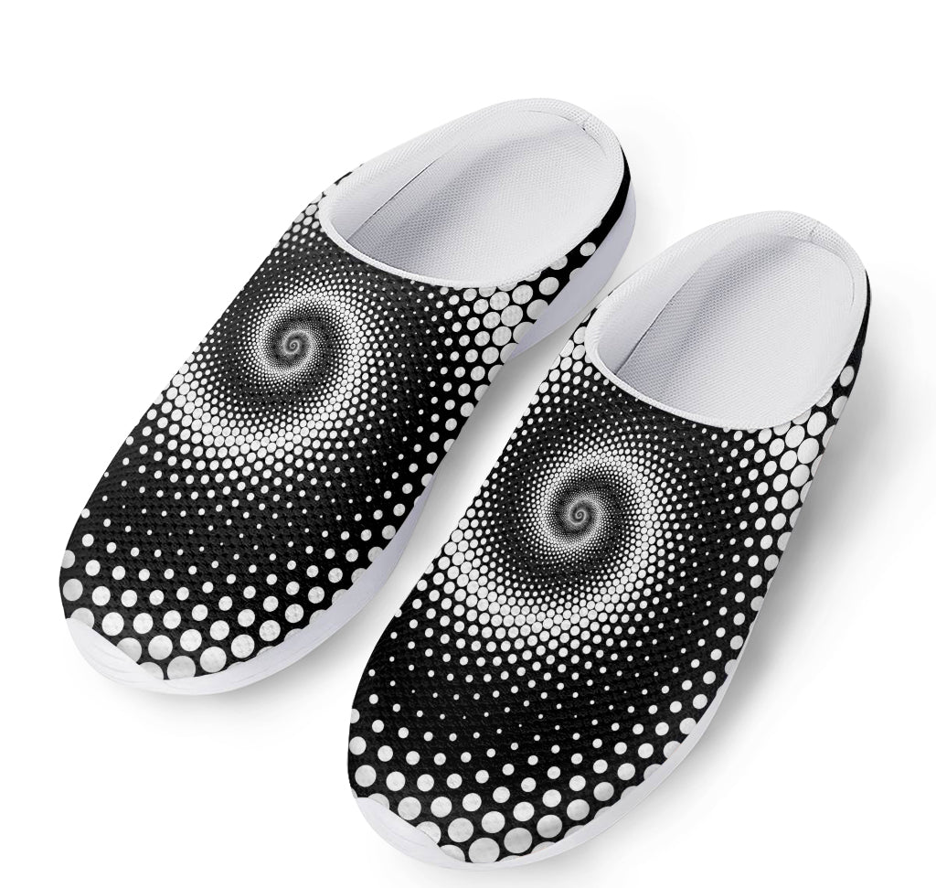 Black And White Spiral Dot Print Mesh Casual Shoes