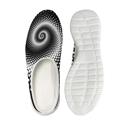 Black And White Spiral Dot Print Mesh Casual Shoes
