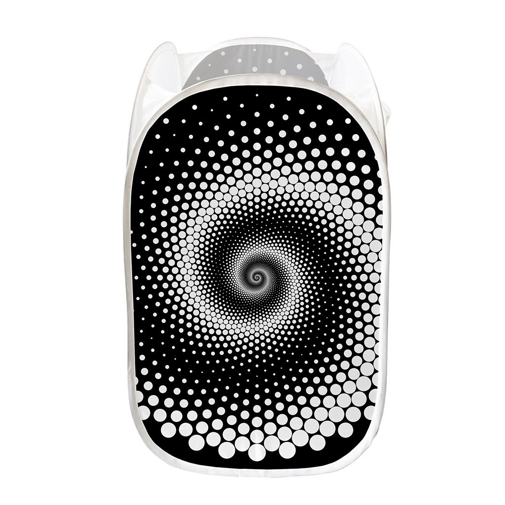 Black And White Spiral Dot Print Mesh Laundry Hamper