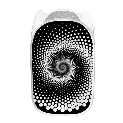 Black And White Spiral Dot Print Mesh Laundry Hamper