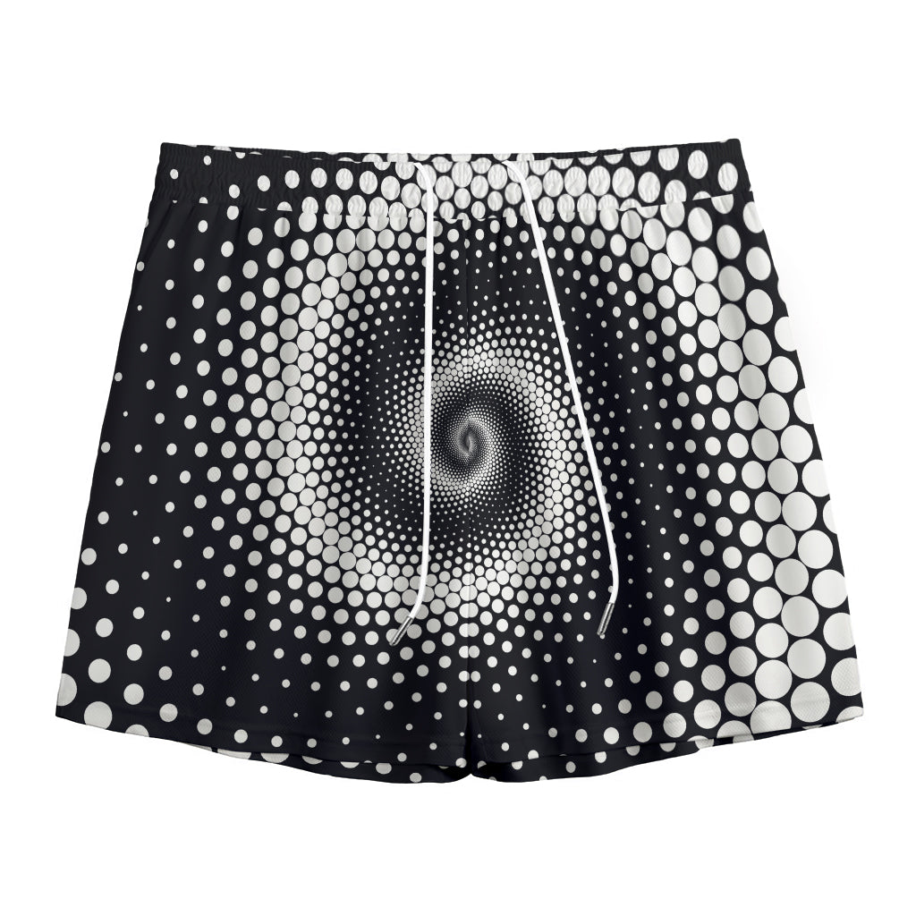 Black And White Spiral Dot Print Mesh Shorts