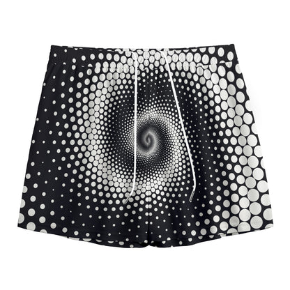 Black And White Spiral Dot Print Mesh Shorts