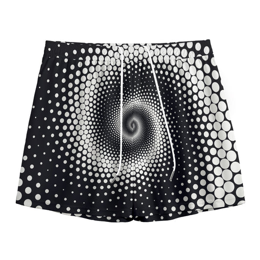 Black And White Spiral Dot Print Mesh Shorts